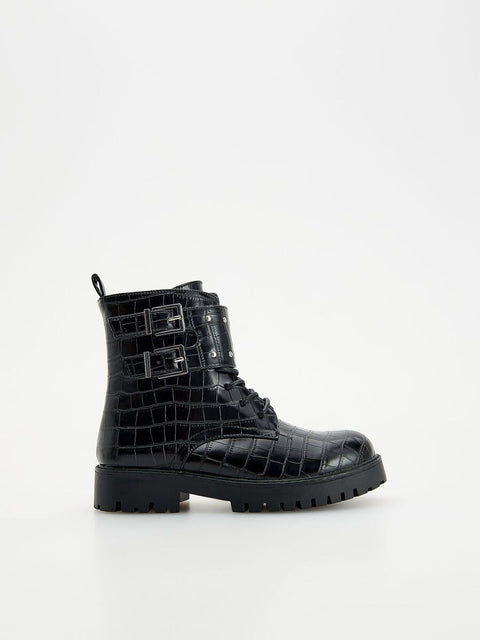 Reserved Girl's Black Faux Leather Ankle Boot |Reserved In Lebanon