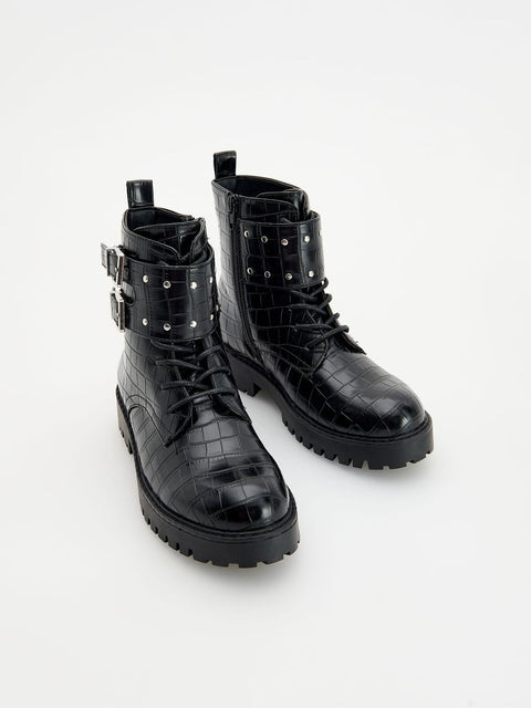 Reserved Girl's Black Faux Leather Ankle Boot |Reserved In Lebanon