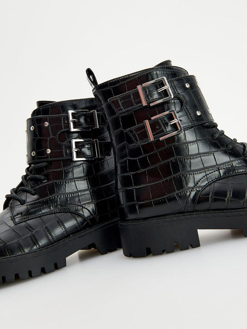 Reserved Girl's Black Faux Leather Ankle Boot |Reserved In Lebanon
