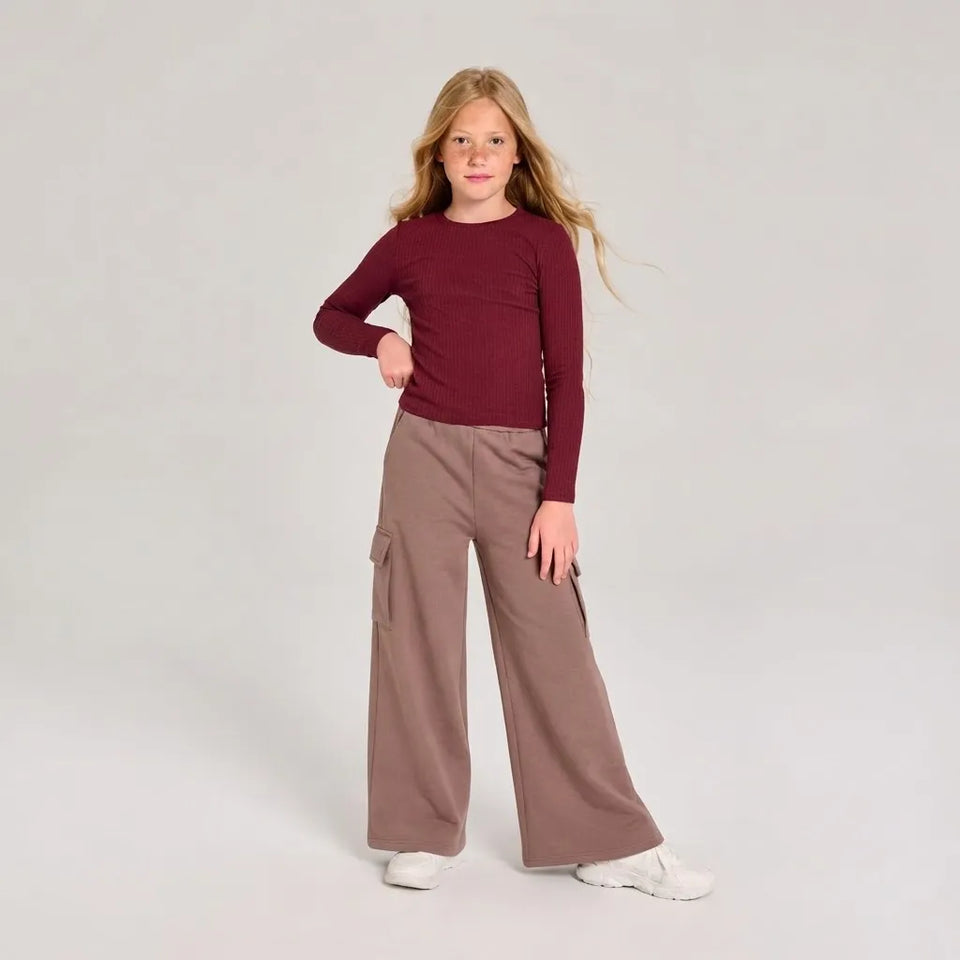 Sinsay Girl's Taupe Color Wide Leg With Elastic Waistband Cargo Pants