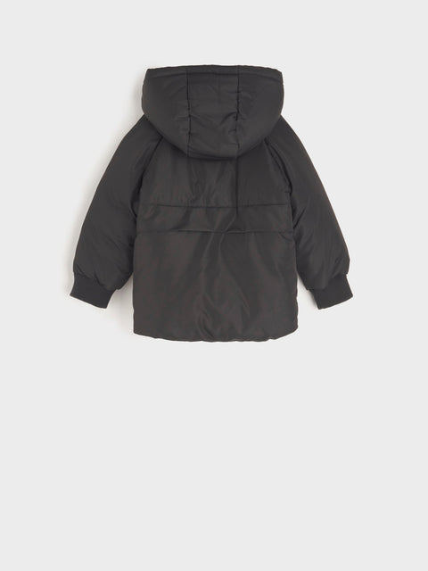 Black hooded jacket on a white background