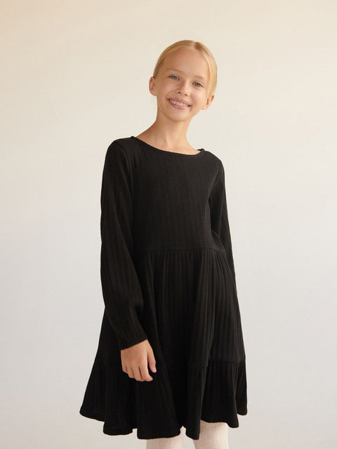 Sinsay Girl's Black Long Sleeve Ruffle Dress |Sinsay In Lebanon