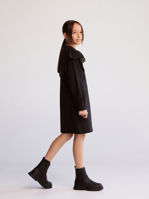 Reserved Girl's Black Ruffles Long Sleeve Dress | Reserved In Lebanon