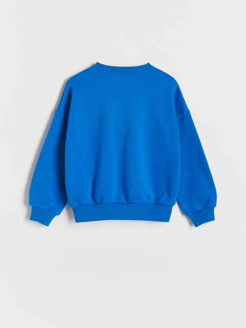 Blue sweatshirt on a light gray background