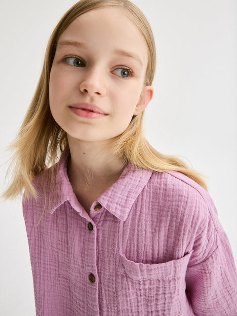 Reserved Girl's Purple Muslin Shirt With Bow Detail | Reserved In Lebanon
