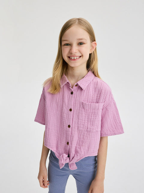 Reserved Girl's Purple Muslin Shirt With Bow Detail | Reserved In Lebanon