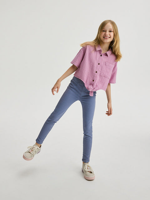 Reserved Girl's Purple Muslin Shirt With Bow Detail | Reserved In Lebanon
