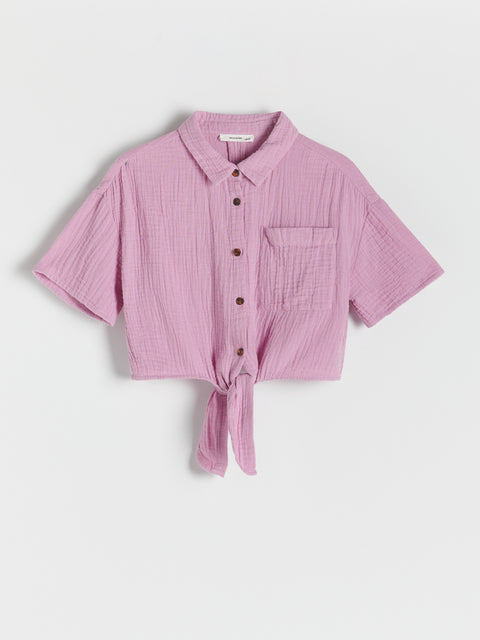 Reserved Girl's Purple Muslin Shirt With Bow Detail | Reserved In Lebanon