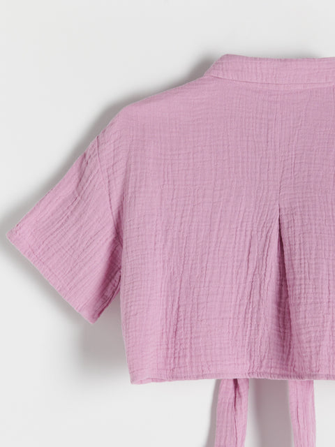 Reserved Girl's Purple Muslin Shirt With Bow Detail | Reserved In Lebanon