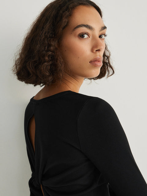 Reserved Women's Black Long Sleeve Cotton Blouse | Reserved In Lebanon