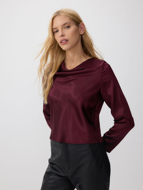 Reserved Women's Plum Satin Long Sleeve Blouse |Reserved  In Lebanon