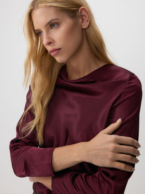 Reserved Women's Plum Satin Long Sleeve Blouse |Reserved  In Lebanon