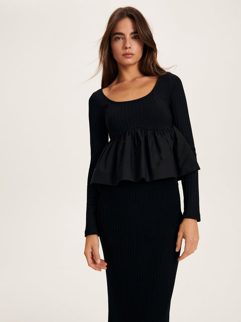 Reserved Women's Black Blouse With Peplum Hem | Reserved In Lebanon