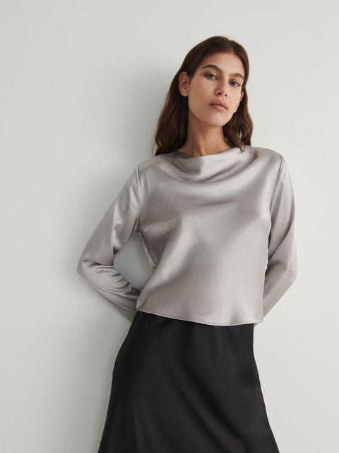 Reserved Women's Silver Satin Long Sleeve Blouse | Reserved In Lebanon