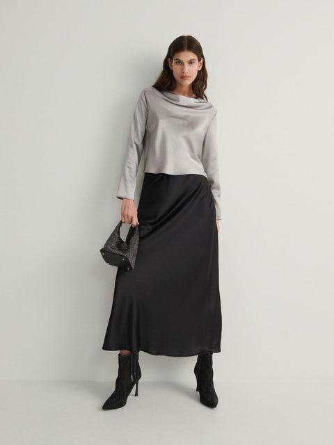 Reserved Women's Silver Satin Long Sleeve Blouse | Reserved In Lebanon