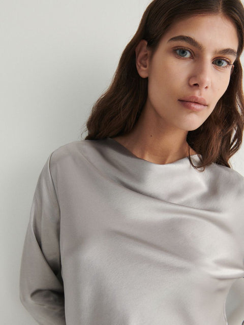 Reserved Women's Silver Satin Long Sleeve Blouse | Reserved In Lebanon
