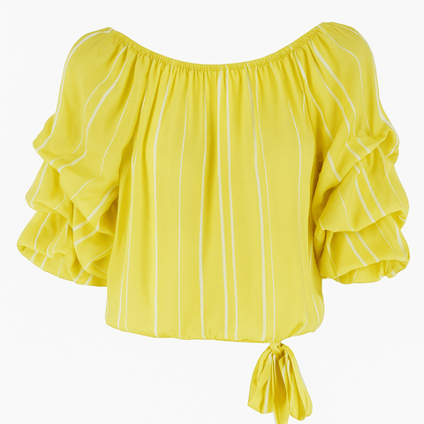 Vince Camuto Women's Bright Lemon Striped Balloon-Sleeve Off-The-Shoulder Blouse| Vince Camuto In Lebanon