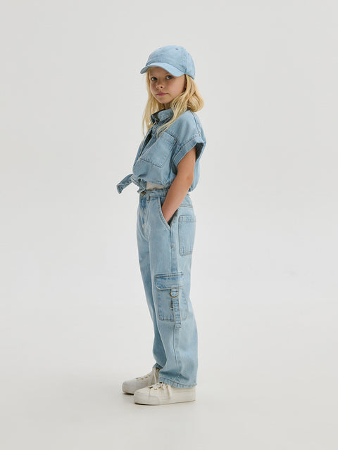 Reserved Girl's Light Blue Cargo Pockets Wide Leg Jeans | Reserved In Lebanon