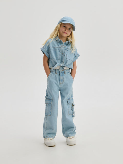 Reserved Girl's Light Blue Cargo Pockets Wide Leg Jeans | Reserved In Lebanon