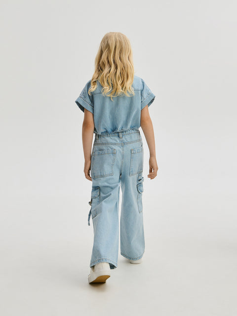 Reserved Girl's Light Blue Cargo Pockets Wide Leg Jeans | Reserved In Lebanon