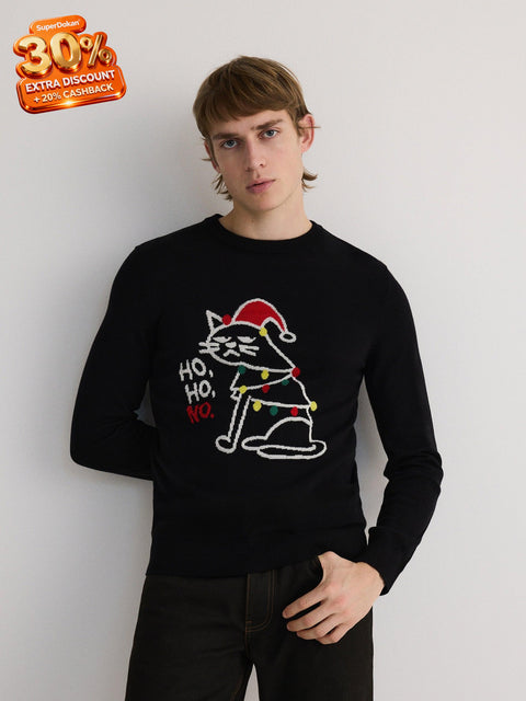 Reserved Men's Black Christmas Patterned Sweater | Reserved In Lebanon