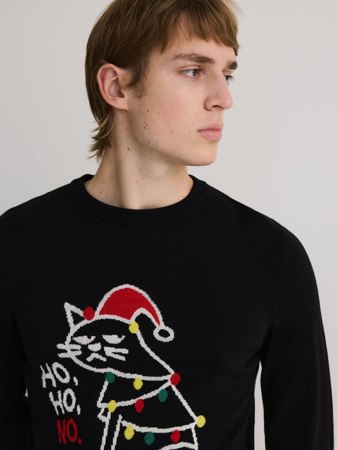 Reserved Men's Black Christmas Patterned Sweater | Reserved In Lebanon