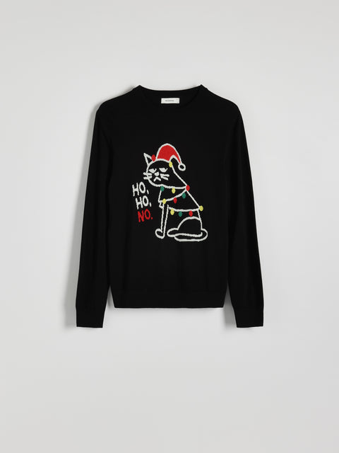 Reserved Men's Black Christmas Patterned Sweater | Reserved In Lebanon