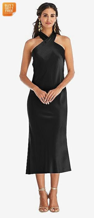 Dessy Women's Black Twist Halter Tie-Back Dress |Dessy  In Lebanon