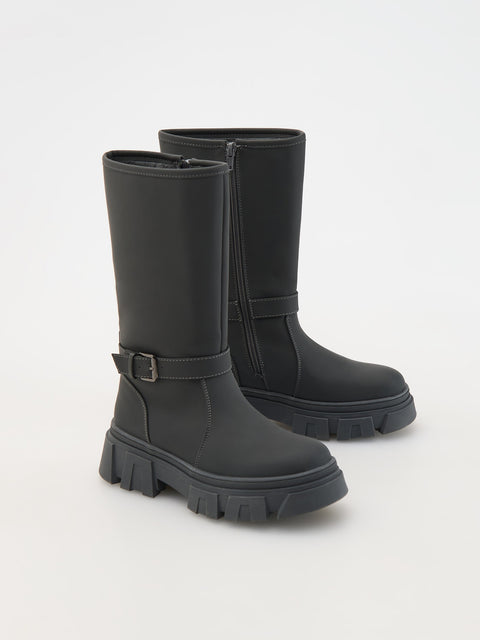 Reserved Girl's Dark Grey Imitation Leather Boots | Reserved In Lebanon