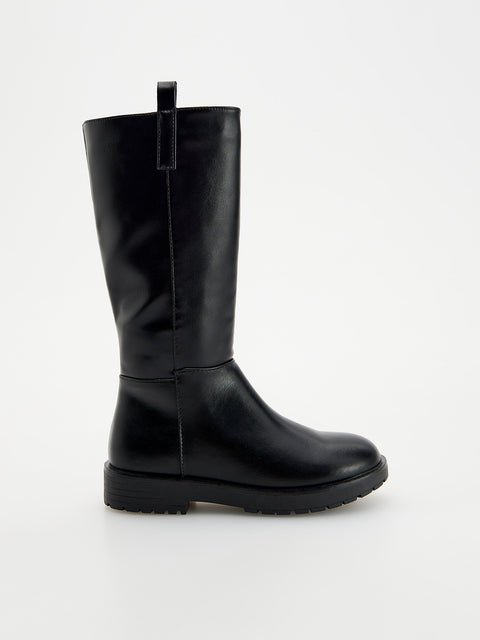 Reserved Girl's Black Faux Leather Knee-High Boots | Reserved In Lebanon