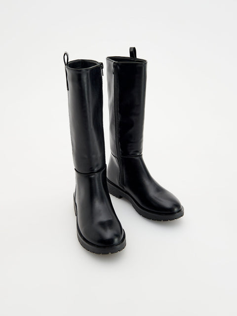 Reserved Girl's Black Faux Leather Knee-High Boots | Reserved In Lebanon