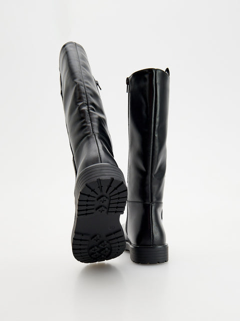 Reserved Girl's Black Faux Leather Knee-High Boots | Reserved In Lebanon
