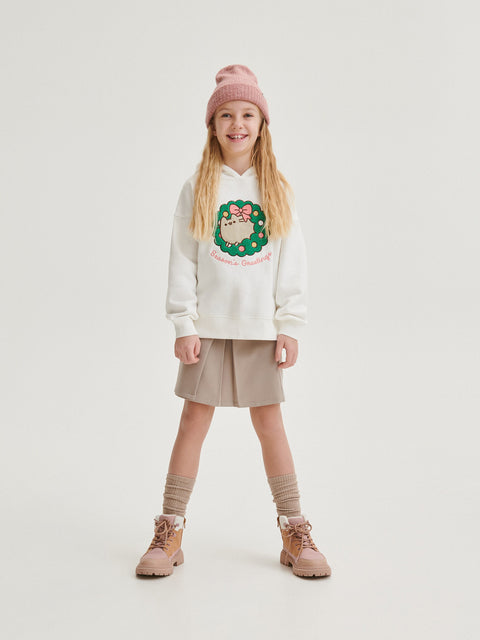 Reserved Girl's White Pusheen The Cat Christmas Hoodie | Reserved In Lebanon