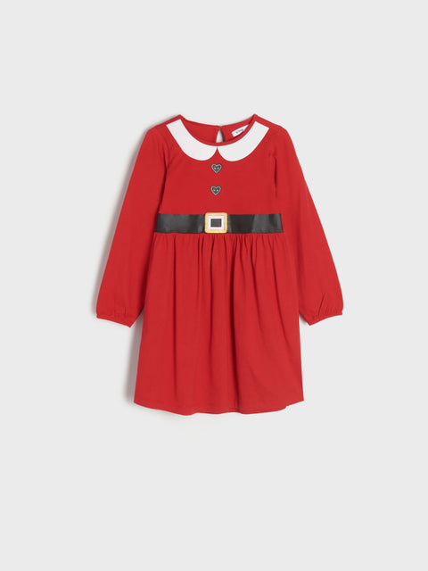 Red dress with a black belt on a white background