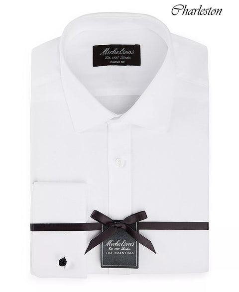 Michelsons Of London Men's White Classic/Regular Fit Solid French Cuff Tuxedo Shirt | Michelsons Of London In Lebanon