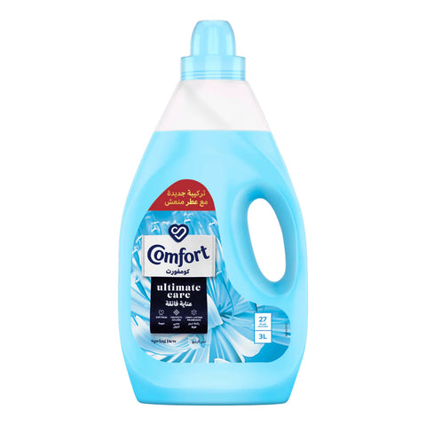 Blue bottle of Comfort laundry detergent on a white background