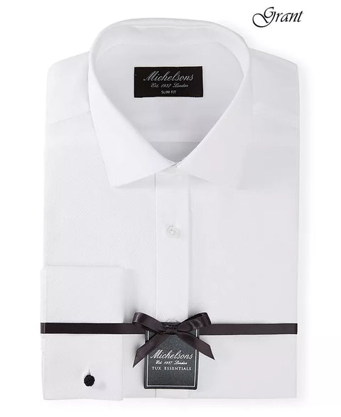 Michelsons Men's White Men's Slim Fit Solid French Cuff Tuxedo Shirt|Michelsons In Lebanon