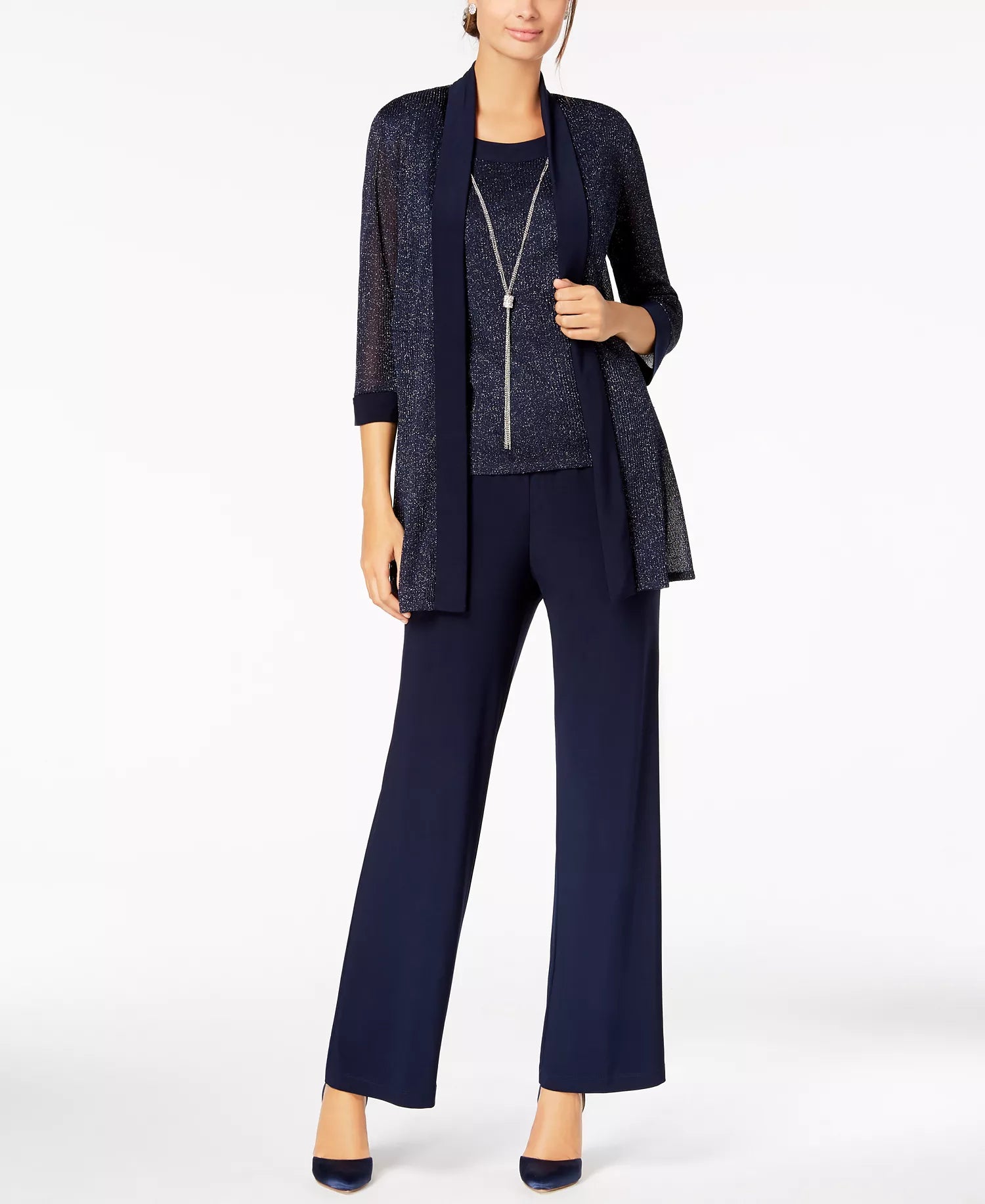 R & M Richards Women's Navy High-waisted, wide-leg cut with a loose, fluid drape pant|R & M Richards In Lebanon