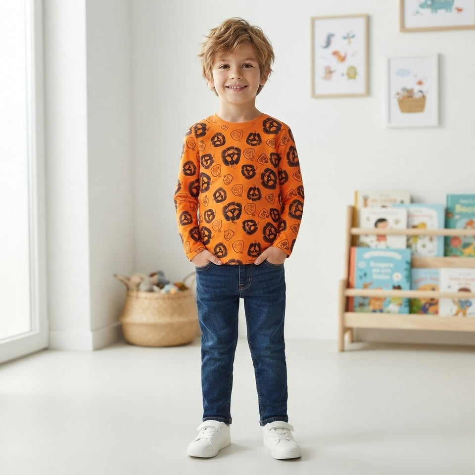 Sinsay Boy's Bright Orange All Over Printed Blouse