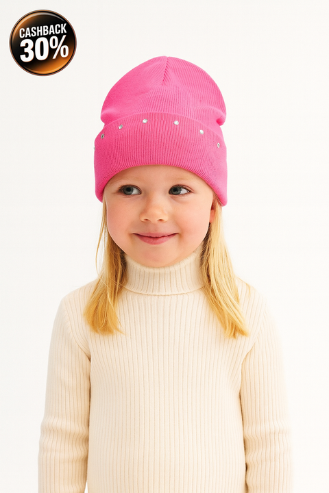 Reserved Girl's Fuchsia Beanie Embellished With Metal Studs | Reserved In Lebanon