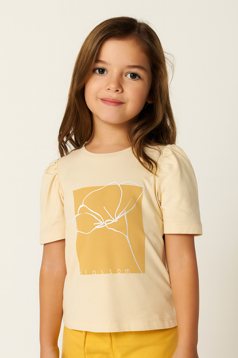 POMPdeLUX Girl's Light Yellow Short-Sleeve T-shirt | POMPdeLUX in Lebanon