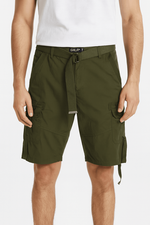Galaxy By Harvic Men's Dark Green Belted Short ABF4379