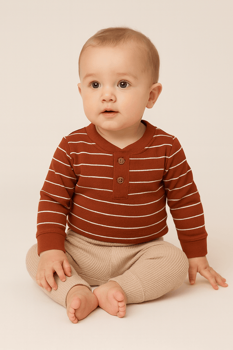POMPdeLUX Baby Boy Dark Coral Long Sleeve Blouse | POMPdeLUX in Lebanon