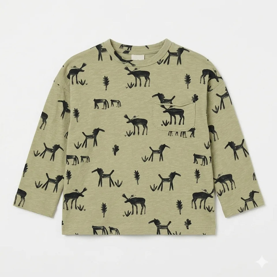 Zara Baby Boy's Light Green Moose Print Blouse | Zara In Lebanon