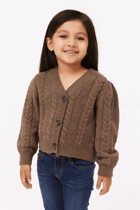 POMPdeLUX Girl's Brown Buttoned Cardigan |POMPdeLUX in Lebanon