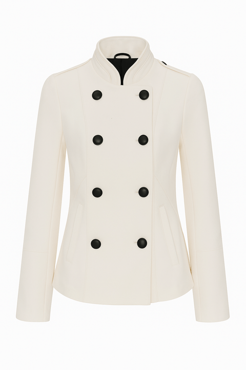 Only Women's Cream Mandarin Collar Pea Coat | Only In Lebanon