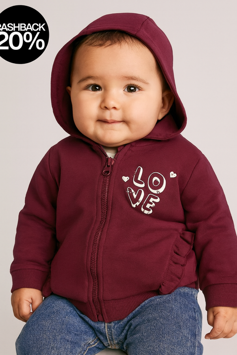 Sinsay Baby Girl's Maroon Ruffle Details Hooded Jacket | Sinsay In Lebanon