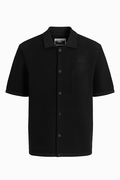 Jack & Jones Men's Black Mesh Knit Polo Shirt | Jack & Jones In Lebanon