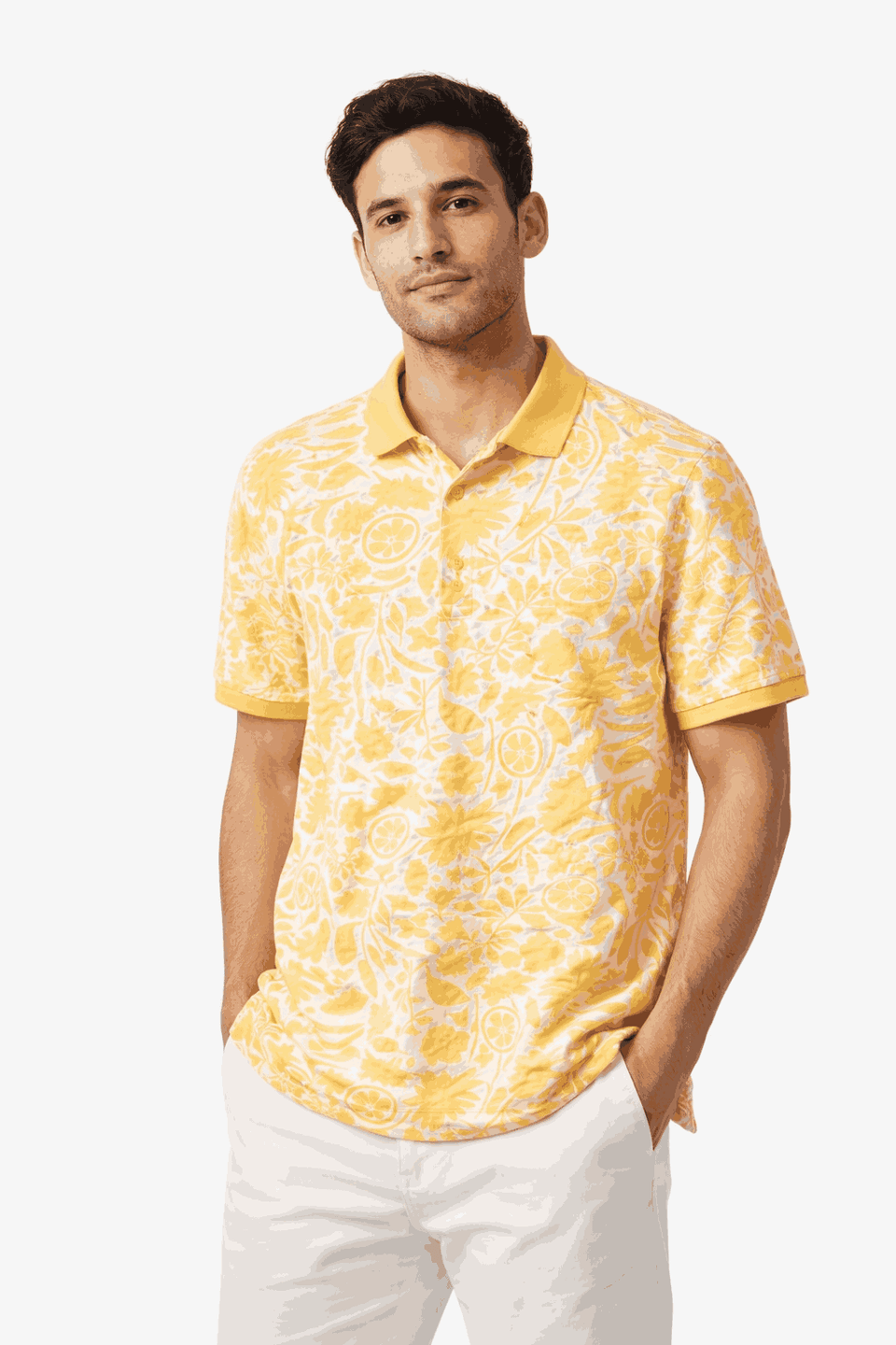 Sinsay Men's White & Yellow Printed Polo Neck T-Shirt | Sinsay In Lebanon