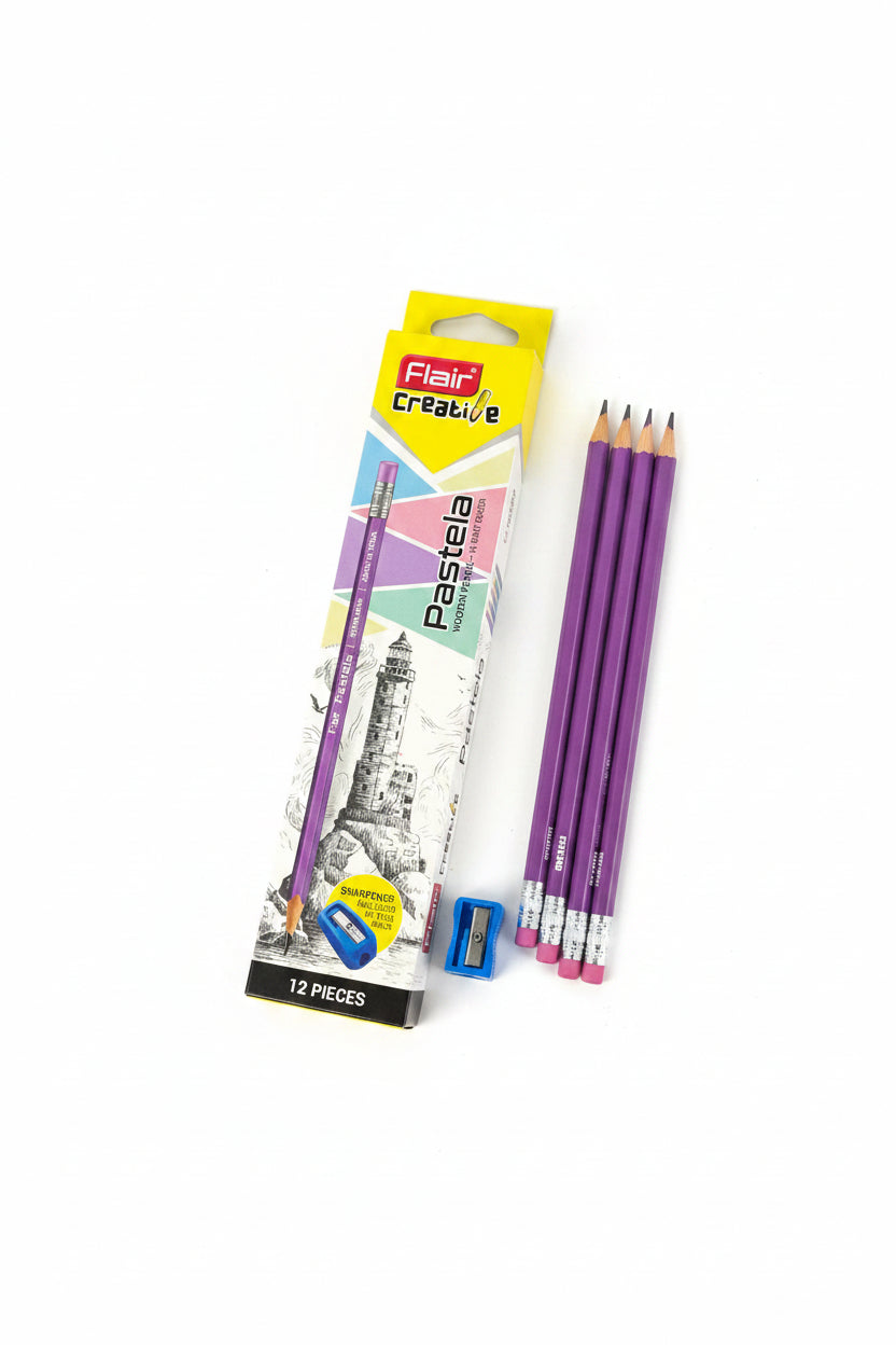 Flair Creative 12 Pastela WoodenPencil With Built-in Eraser + sharpener FA-7088